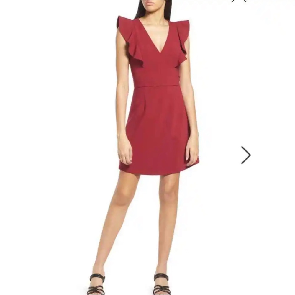 French Connection Whisper Ruffle Mine Dress in Berry